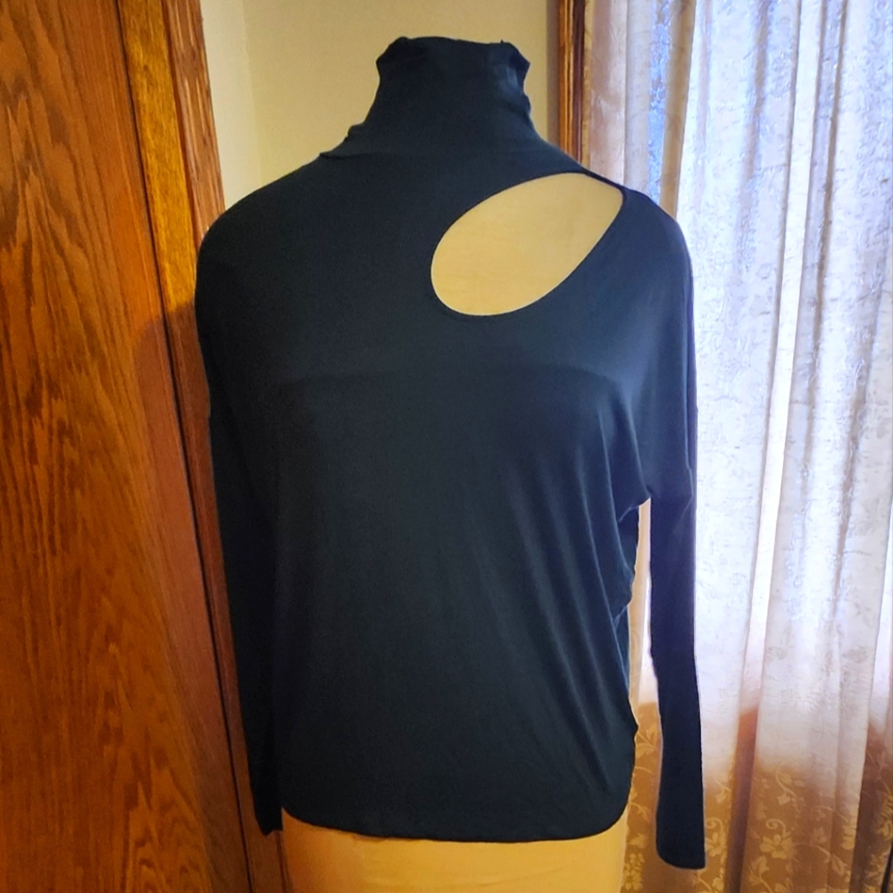 Black Cut-Out Turtleneck Top